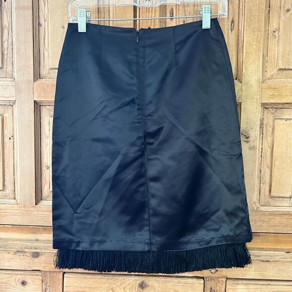 Women's Mica 2 Floral Embroidered Skirt Black‎ White Fringe Satin - Picture 9 of 9